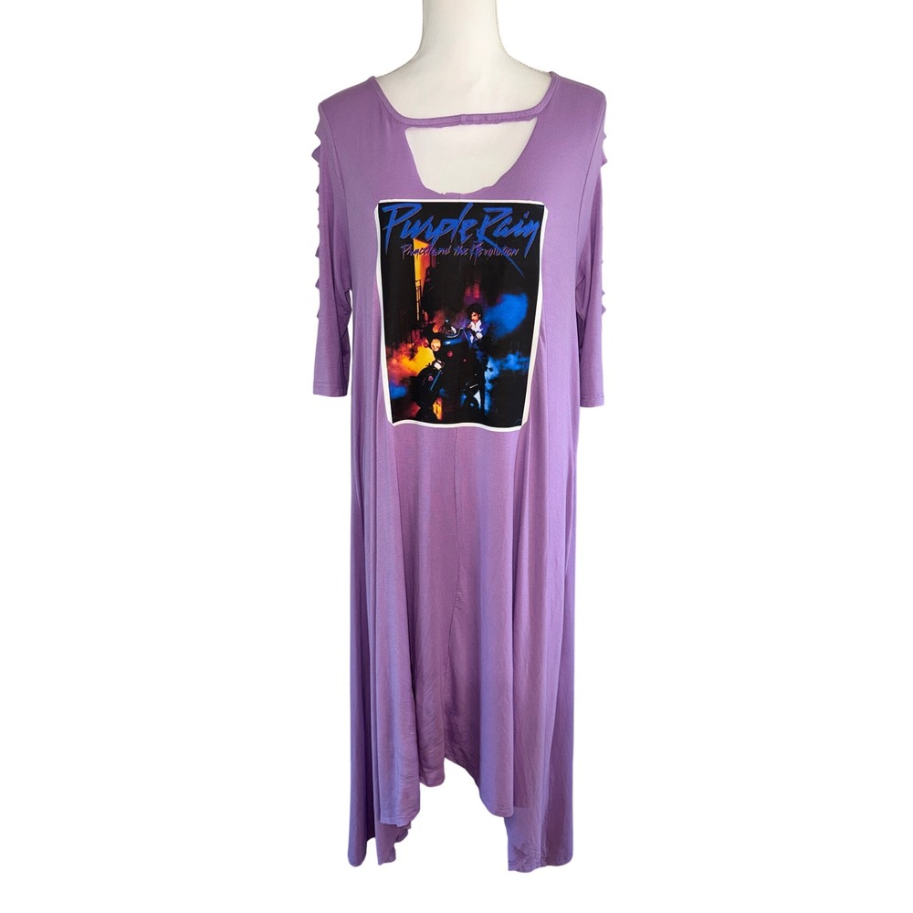 Prince Purple Rain Upcycled Pop Rock Band Dress 3/4 Sleeve Sz Ladies XL NWT